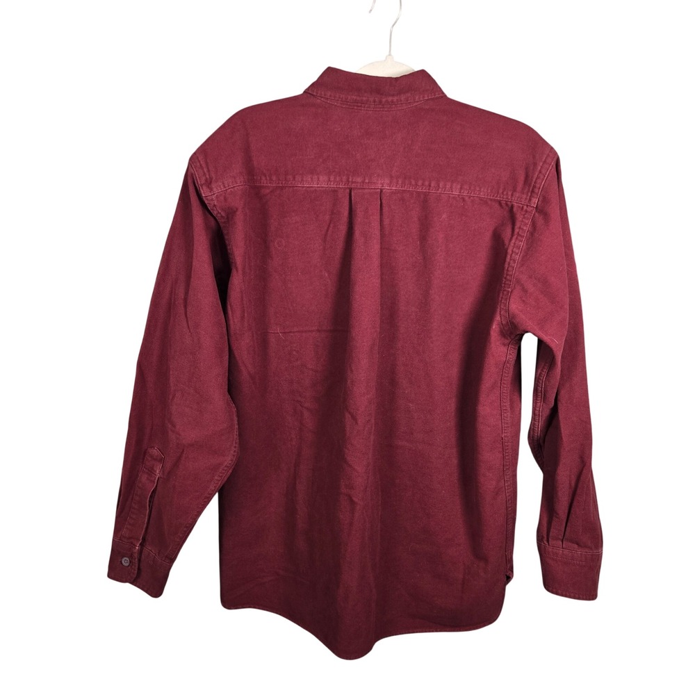 LL Bean Mens Medium Regular Burgundy Cotton Chamois Flannel Shirt Maroon MT03 - Picture 2 of 4